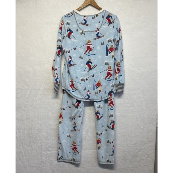 PJ Salvage Retro Ski Girls 2 pc. Vintage Velour Waffle Pajama Set Blue Size L - Picture 2 of 14